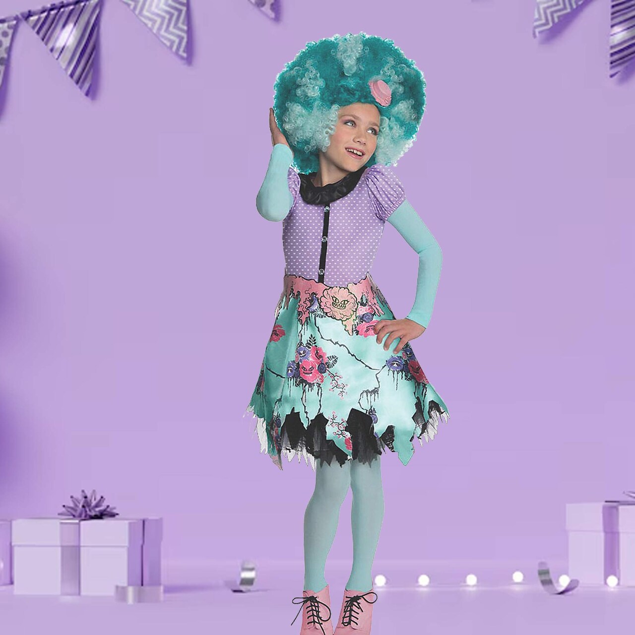 Girls Honey Swamp Monster High Costume Dress with Belt and Tights